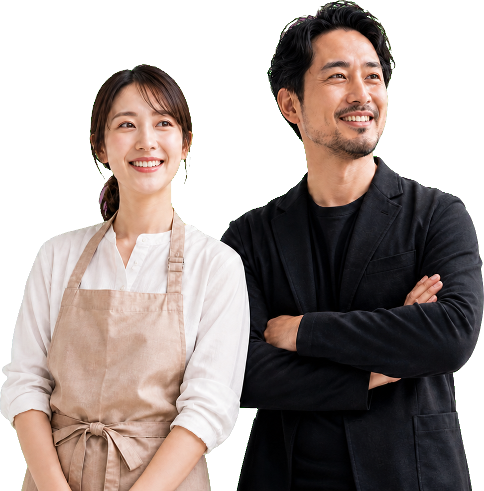 自信を持って立つ店舗経営者と企業経営者